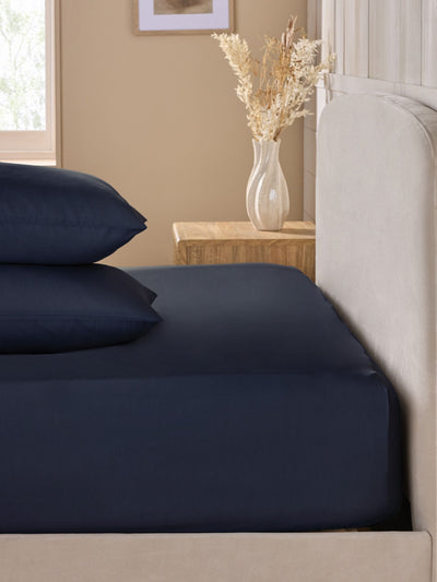 Next Navy Blue Cotton Rich Fitted Bed Sheet- Buy online at McGrocer