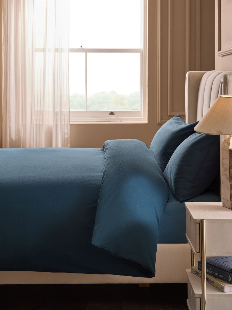 Teal blue supersoft cotton duvet cover and pillowcase set (British brand)