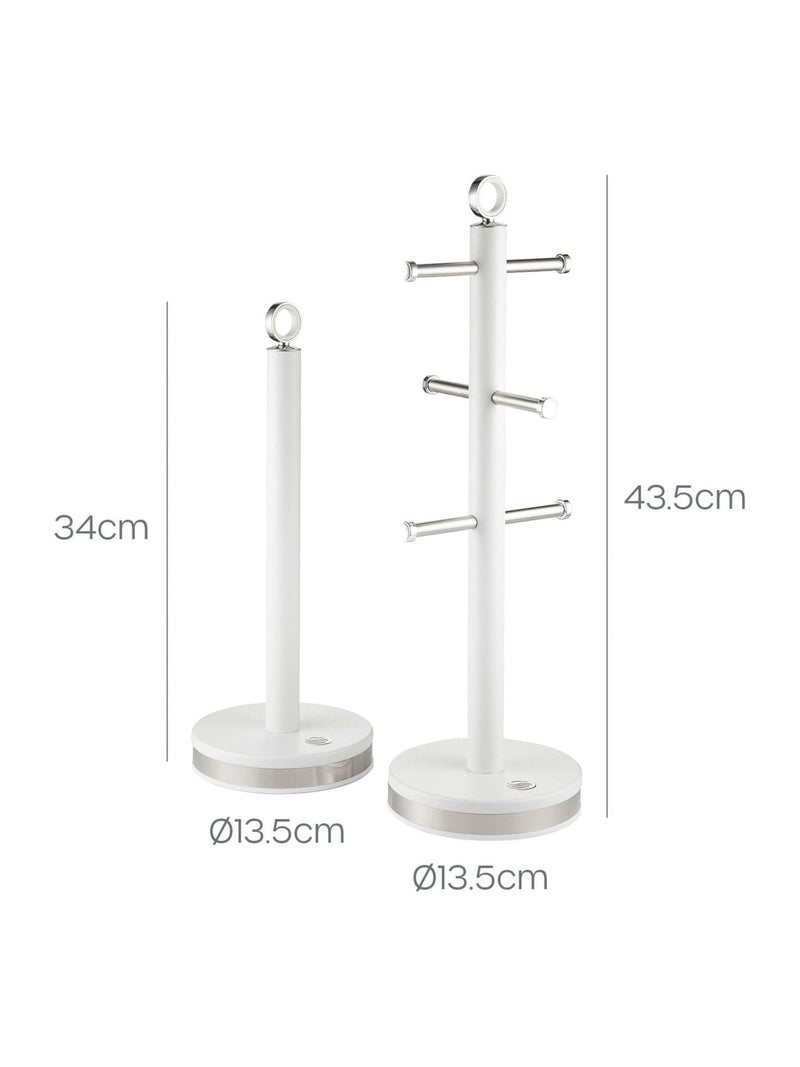 Swan white kitchen towel pole and mug tree set (British brand)