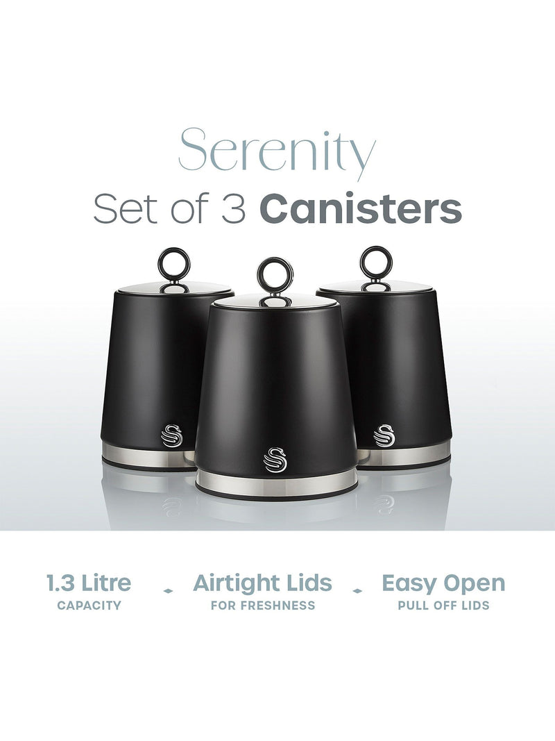 Swan Black Serenity storage canisters 1.3L (British brand)