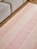 Pink bold stripe woven rug, wool and cotton - British product