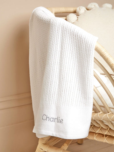 Next JoJo Maman Bébé Personalised White Woven Cellular Blanket 75 x 90cm- Buy online at McGrocer
