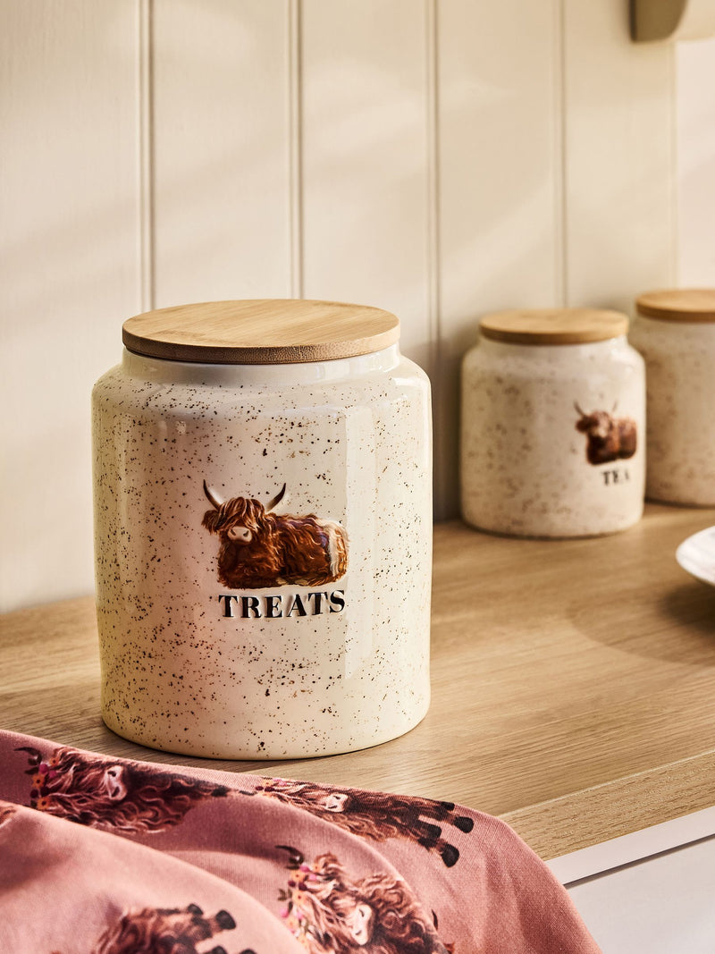 Ceramic treat jar with Hamish the Highland cow design 15x15x20cm, imported from the UK