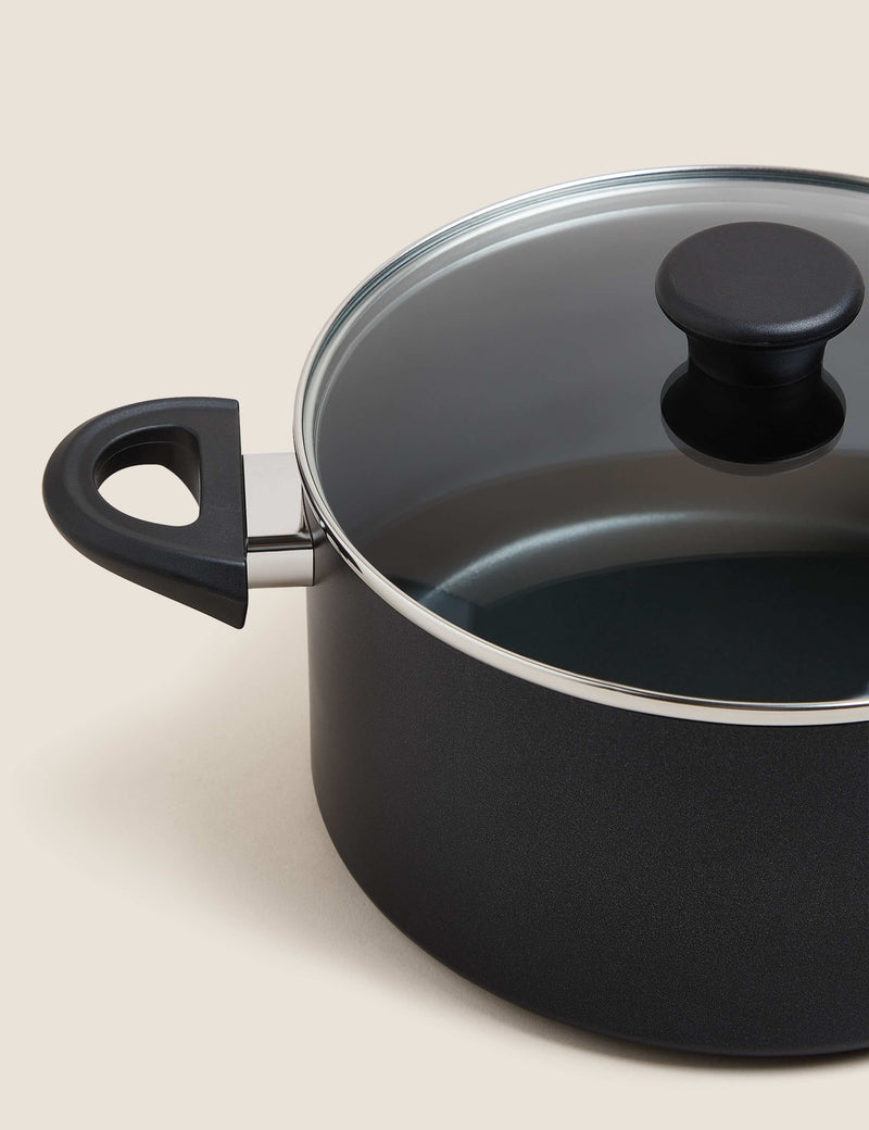 Aluminium stock pot 24cm non-stick with glass lid - British product
