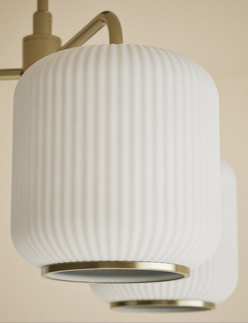 Amelia flush ceiling light ribbed glass shades, imported from the UK
