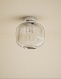 Amelia flush ceiling light with ribbed glass shade, imported from the UK