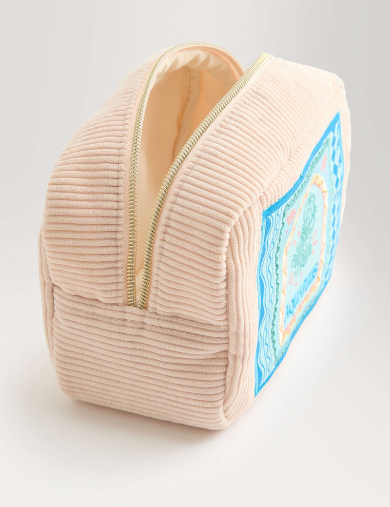 Spacious Aquarius Design Toiletry Bag with Embroidery and Tassel Pull