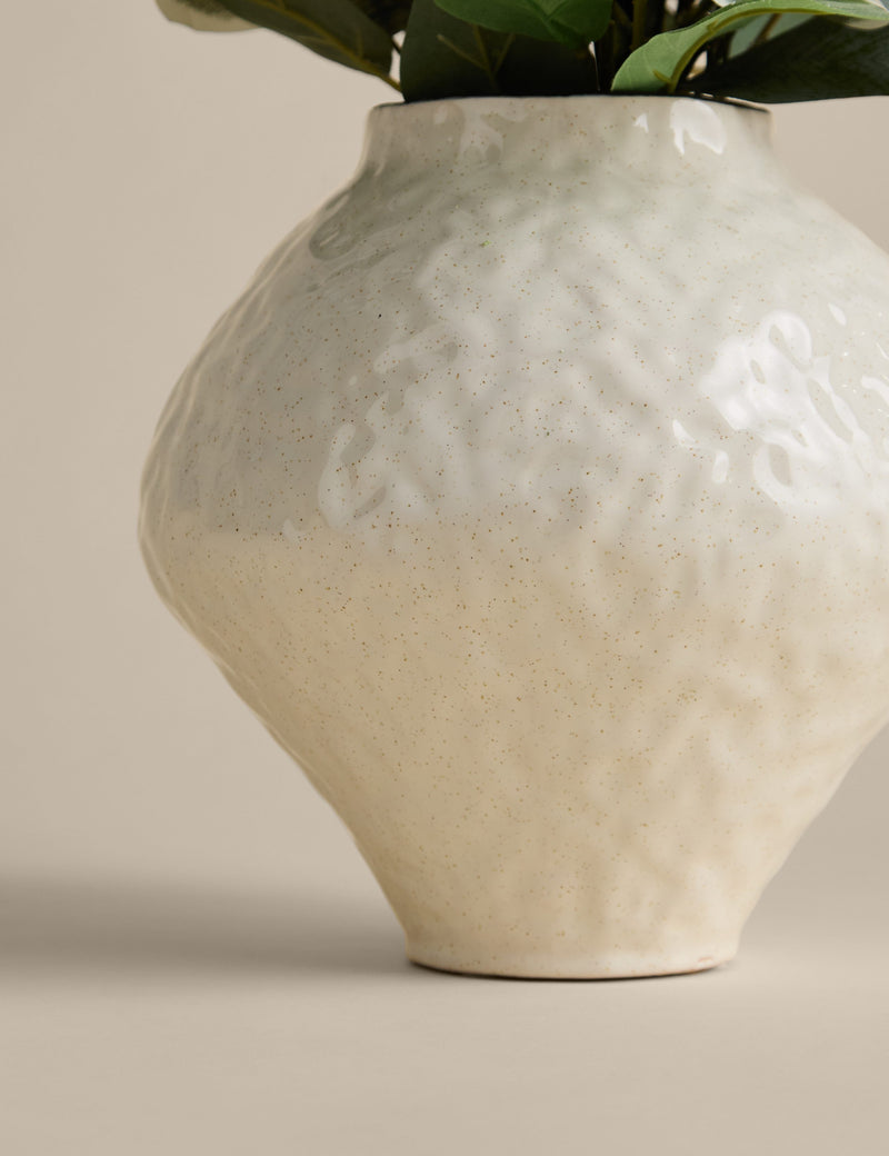 Large artificial eucalyptus arrangement in a ceramic vase, imported from the UK