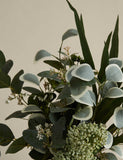 Large artificial eucalyptus arrangement in a ceramic vase, imported from the UK