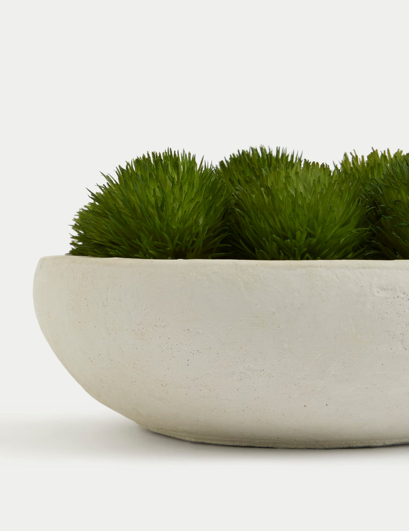 Artificial moss in concrete bowl decorative plant, 20 cm wide - British product