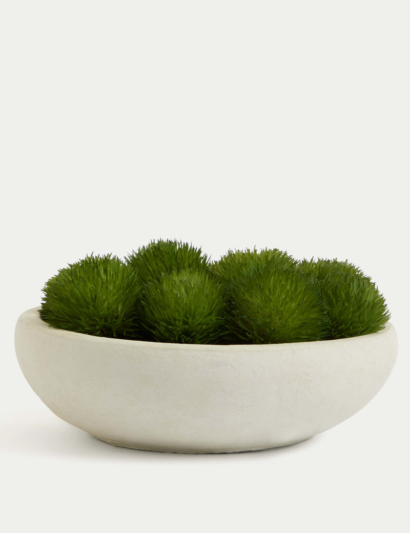 Artificial moss in concrete bowl decorative plant, 20 cm wide - British product