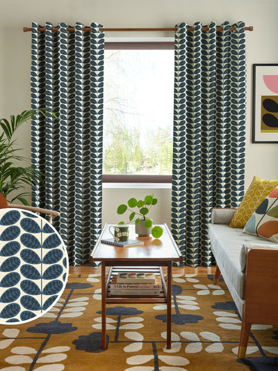 Next Orla Kiely Whale Blue Botanica Stem Made to Measure Curtains- Buy online at McGrocer