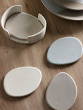 Natural Scandi ceramic pebble coasters with holder, 10x13.5cm, imported from the UK