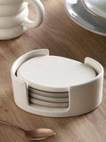 Natural Scandi ceramic pebble coasters with holder, 10x13.5cm, imported from the UK