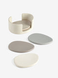 Natural Scandi ceramic pebble coasters with holder, 10x13.5cm, imported from the UK