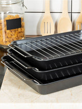 Next Essentials by Premier Black Set of Three Roasting Trays with Wire Racks- Buy online at McGrocer