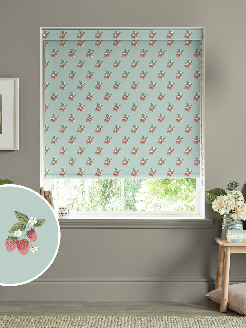Sophie Allport blue strawberries roller blinds, UK version