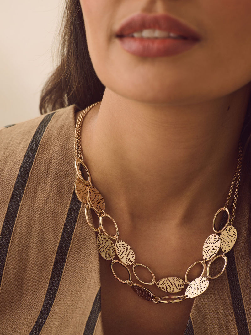 Gold tone cutout double layer necklace, UK version