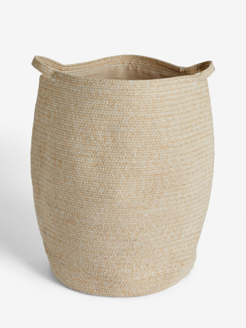Natural rope laundry basket with handles and drawstring closure, British product