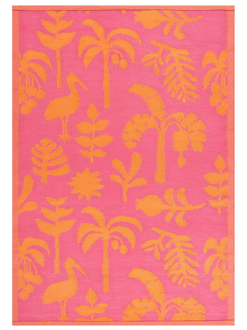 Furn Marula tropical outdoor rug in orange pink, UK version