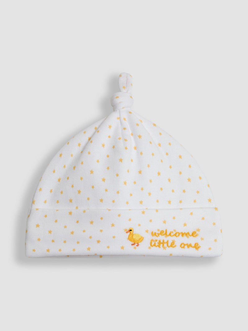 JoJo Maman Bébé white newborn hat with star embroidery (British brand)