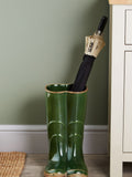 Stoneware green Wellington boots umbrella stand, UK version