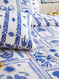 Reversible duvet cover set with blue frieze abstract design - British product