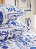 Reversible duvet cover set with blue frieze abstract design - British product