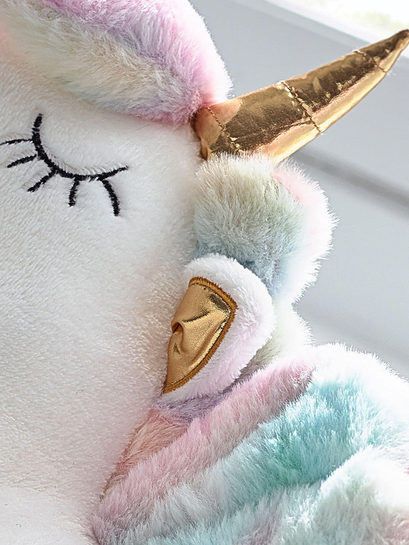 White unicorn cushion with colour-changing lights, imported from the UK