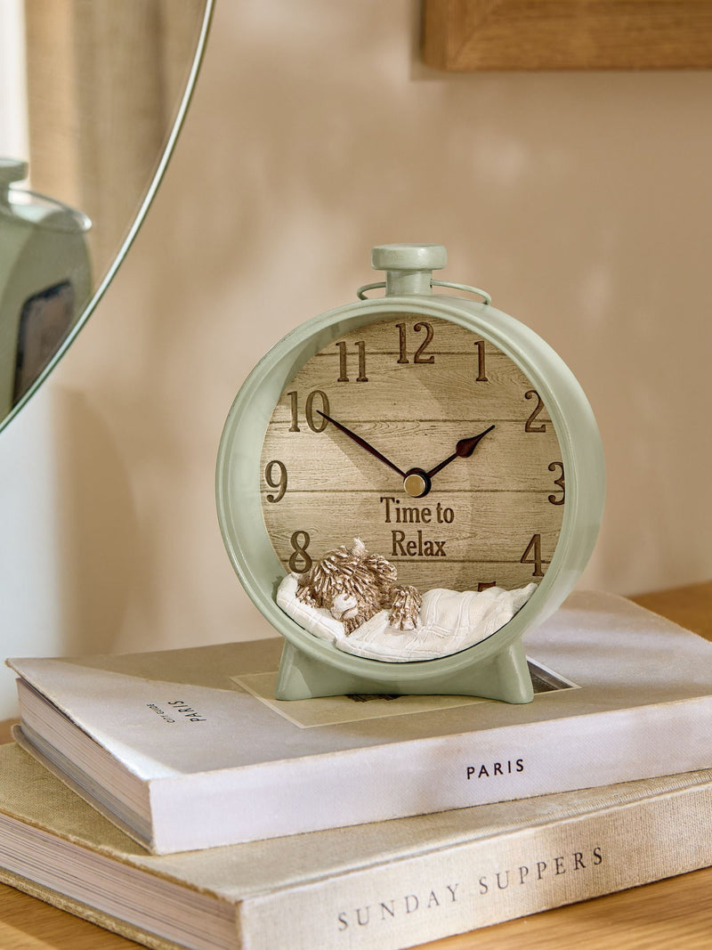 Hamish the Highland Cow natural animal mantel clock, UK version