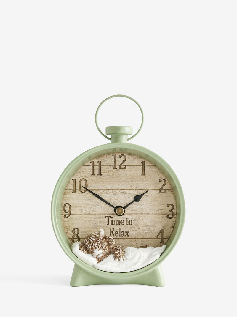 Hamish the Highland Cow natural animal mantel clock, UK version