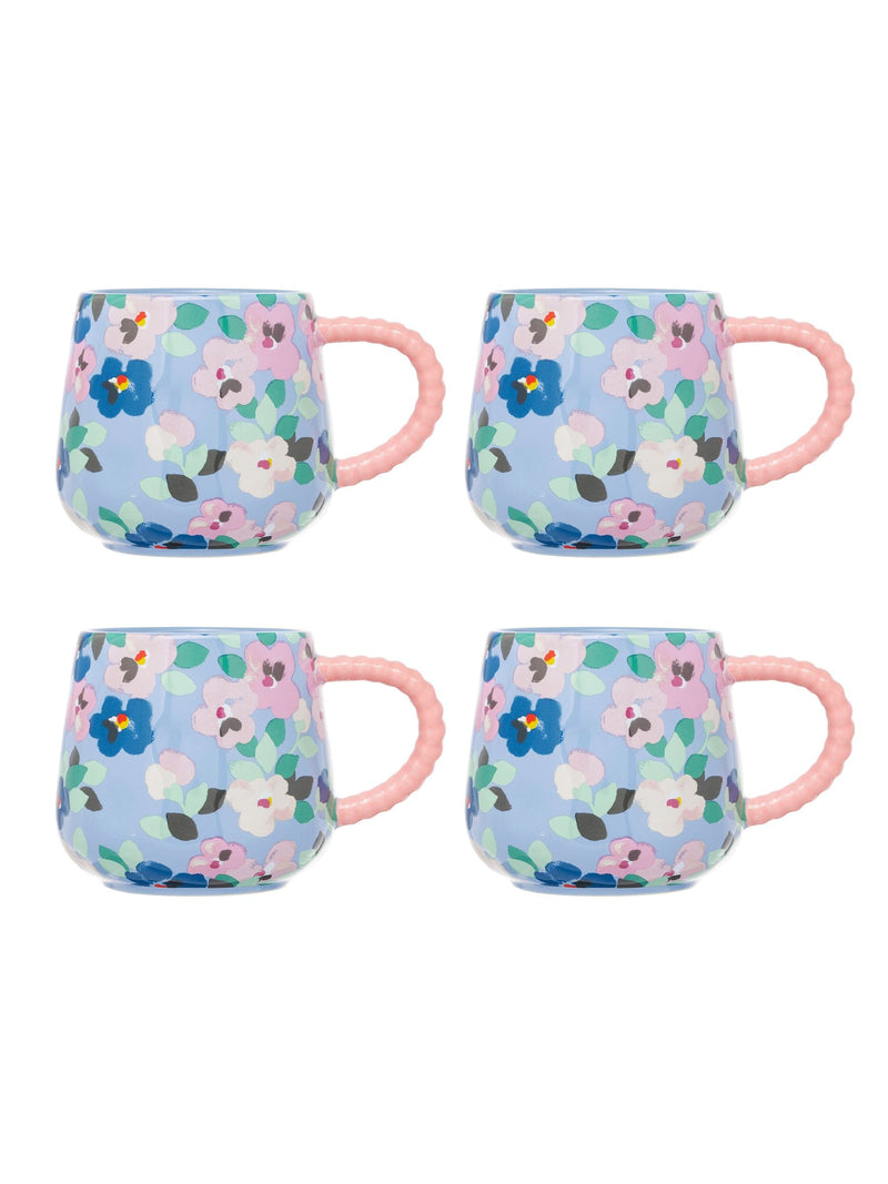 Cath Kidston Blue Painted Pansies mugs set of four 9.5cm height - British product