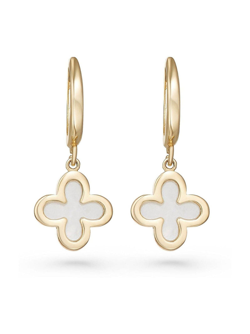 Beaverbrooks 9ct gold mother of pearl clover hoop earrings 21mm - British product