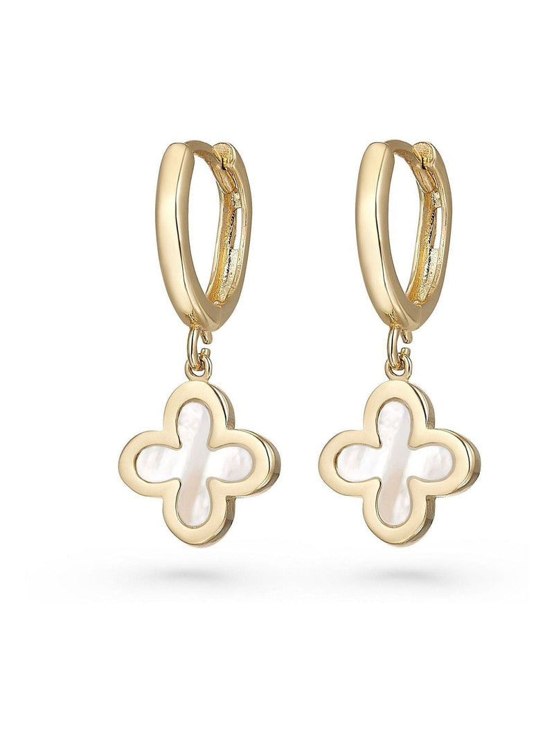 Beaverbrooks 9ct gold mother of pearl clover hoop earrings 21mm - British product