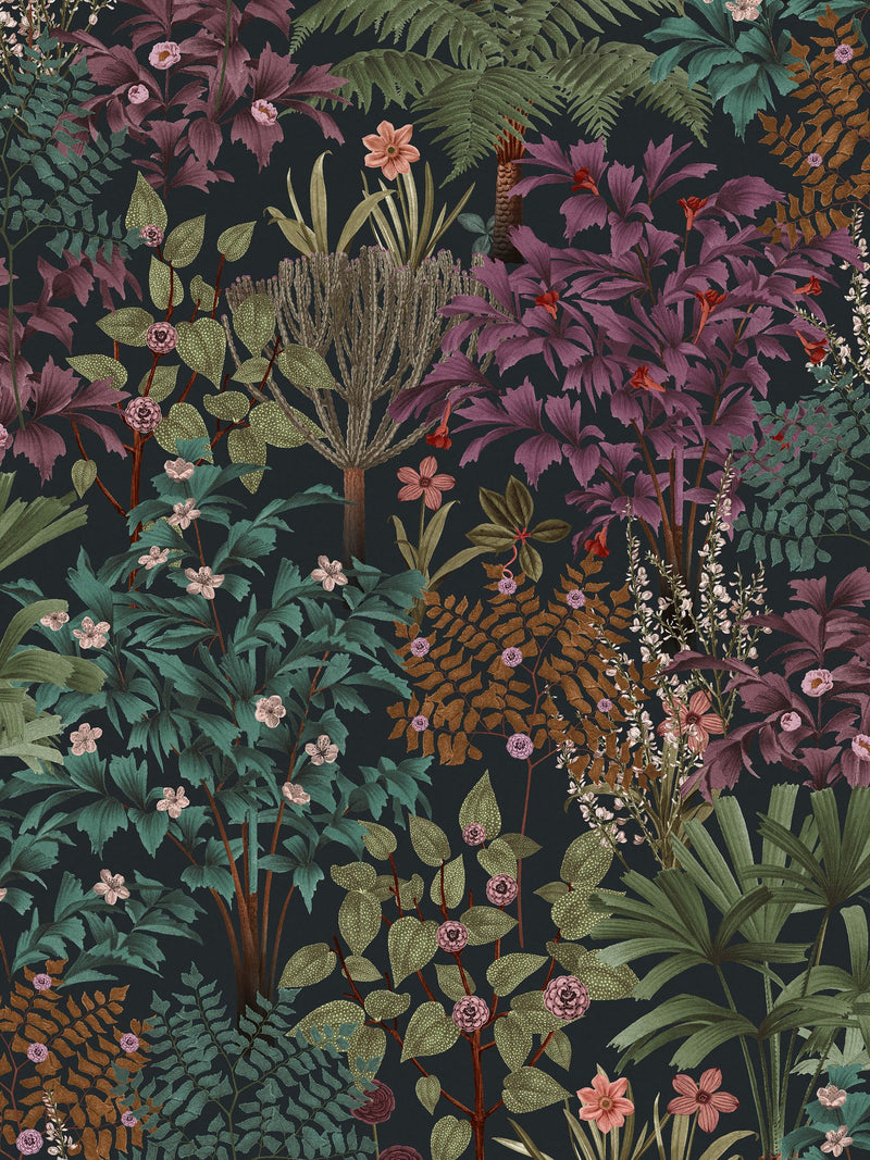 Graham & Brown Jardin Botanico black wallpaper sample, imported from the UK