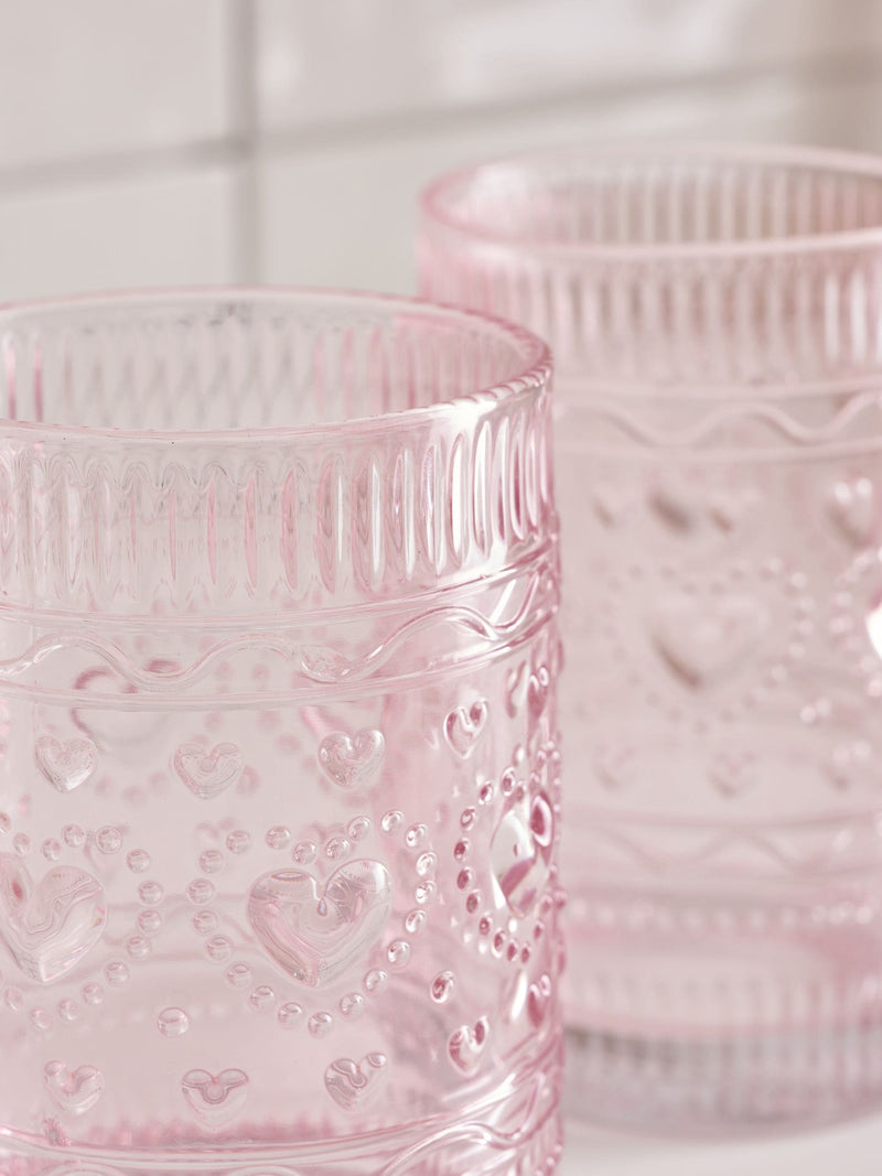 Pink Heart Pressed Tumbler Glasses Set of 2 (British brand)