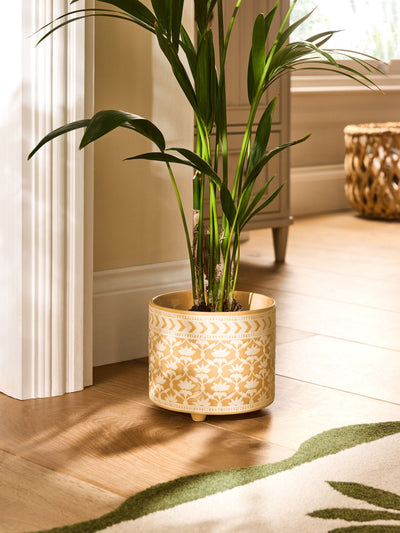 Next Nina Campbell Ochre Lotus Stoneware Plant Pot 19.5cm- Buy online at McGrocer