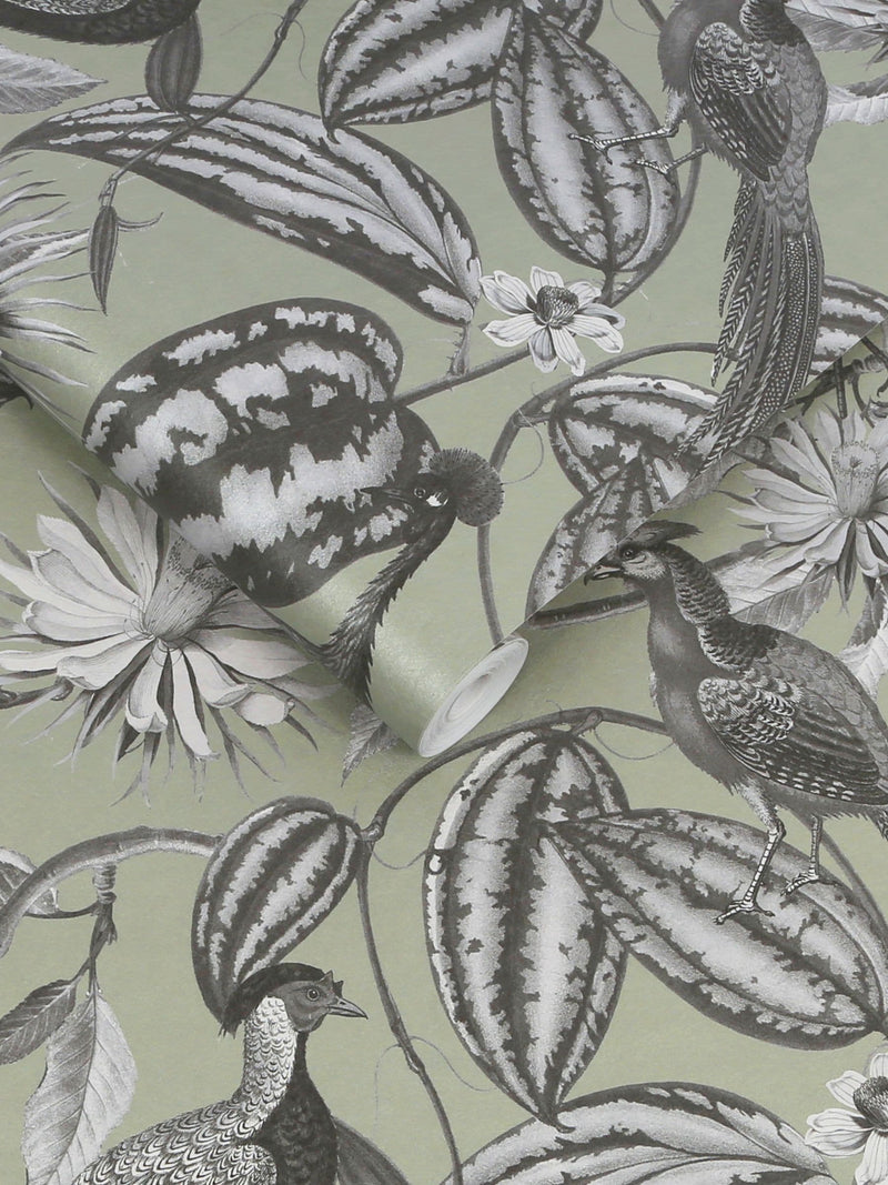 Graham & Brown green Amhersts Garden wallpaper sample, UK version