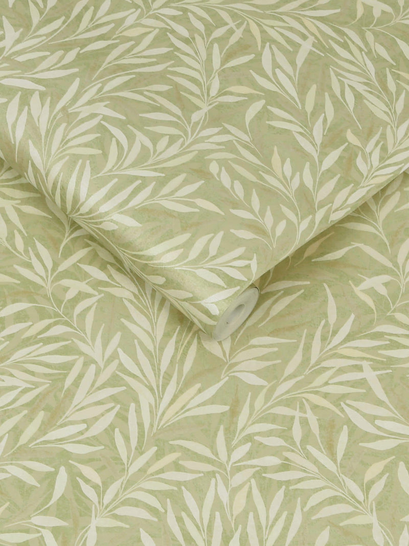 Graham & Brown Green Salix Leaves wallpaper sample - British product