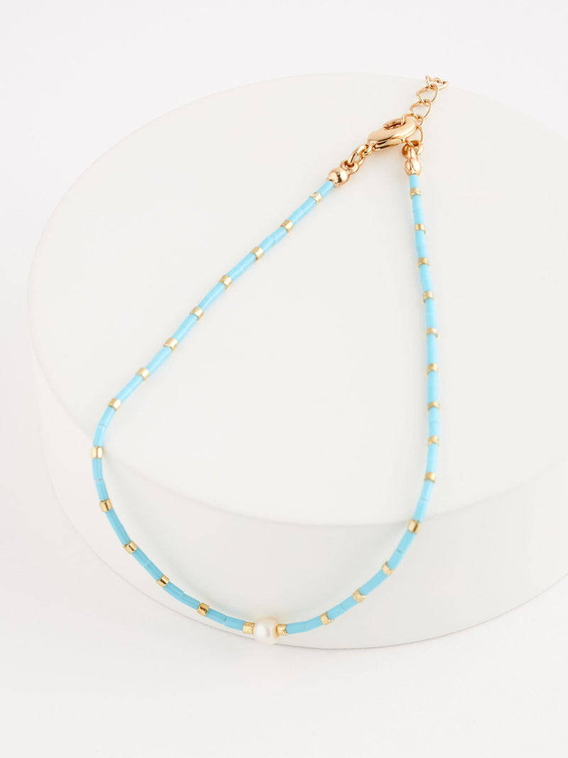 Blue beaded anklet - British product