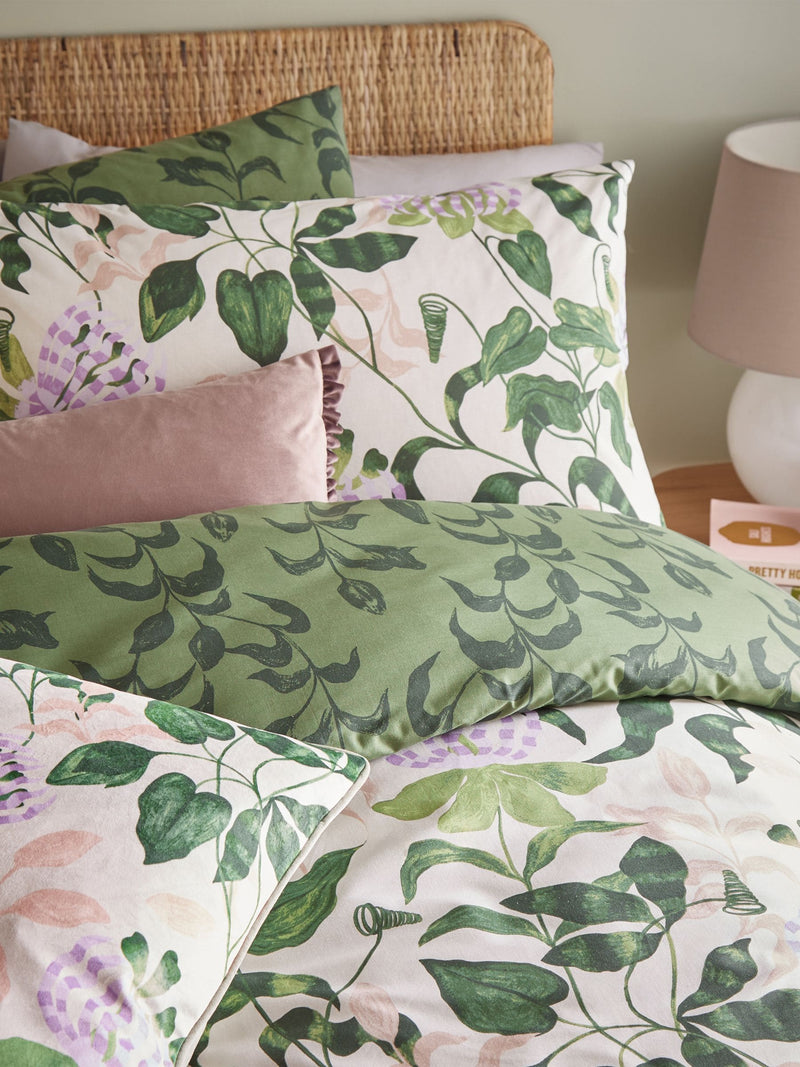 Wylder Peach Vine Green Passiflora duvet cover set (British brand)