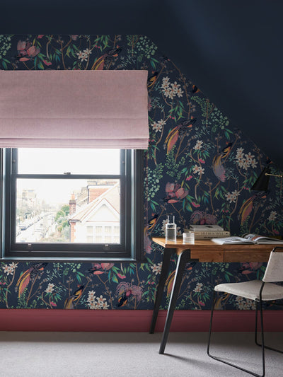 Next Graham & Brown Blue Clavering Birds Night Wallpaper Sample- Buy online at McGrocer