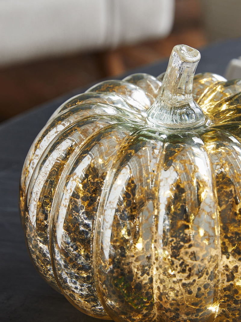Silver mercury glass pumpkin light 15cm, imported from the UK