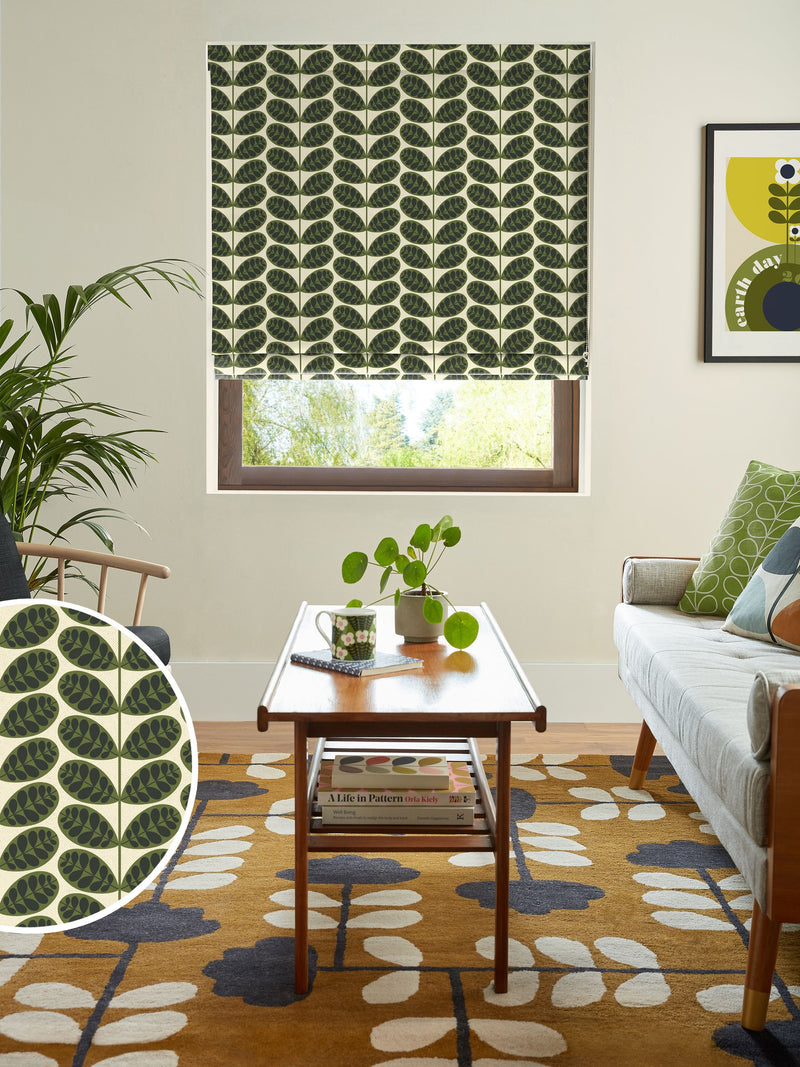 Orla Kiely Botanica Stem roman blind in olive green, UK version