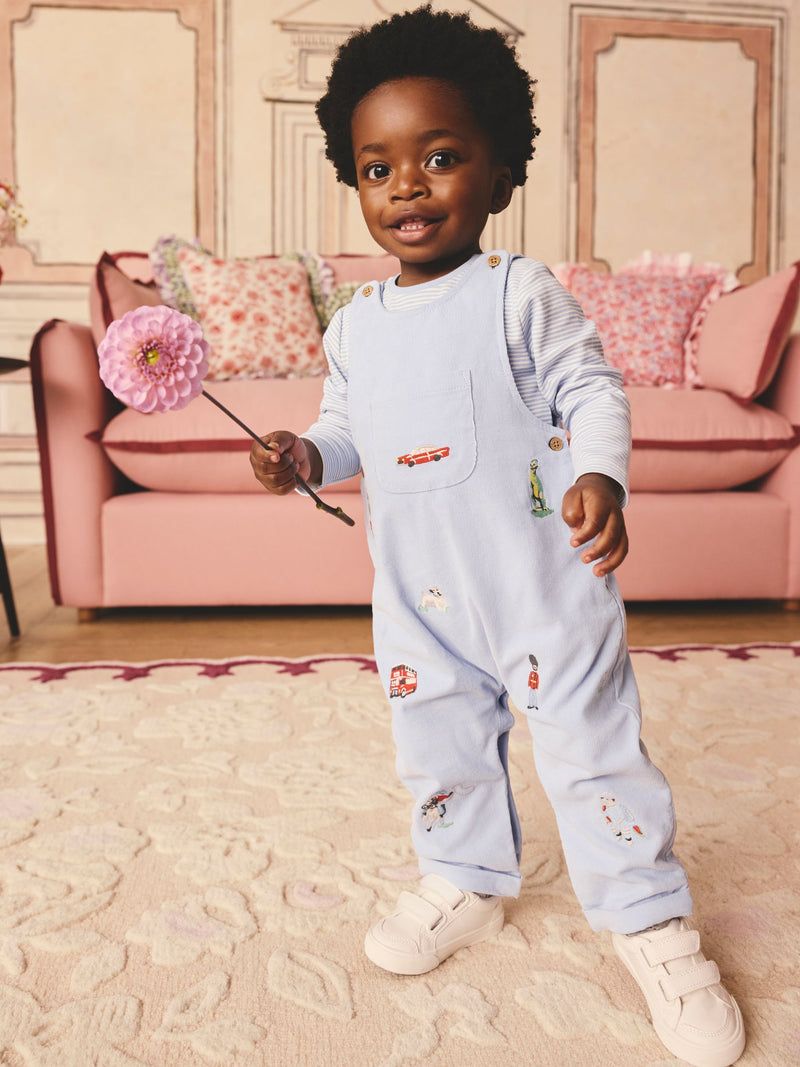 Cath Kidston blue corduroy baby dungaree and bodysuit set (British brand)