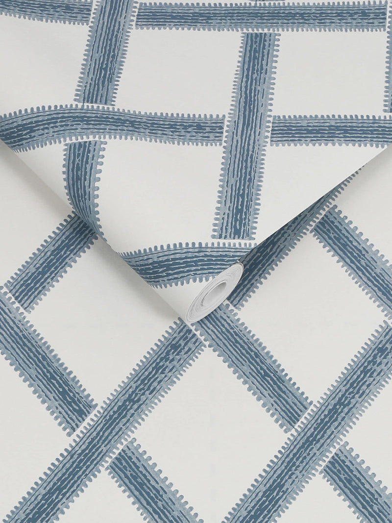 Graham & Brown wallpaper sample Greenskeeper Geo blue and cream - British product