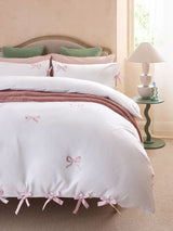 Next White and Pink Bow Embroidered Duvet Cover and Pillowcase Set- Buy online at McGrocer