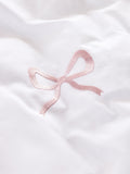 White and pink bow embroidered duvet cover and pillowcase set, imported from the UK