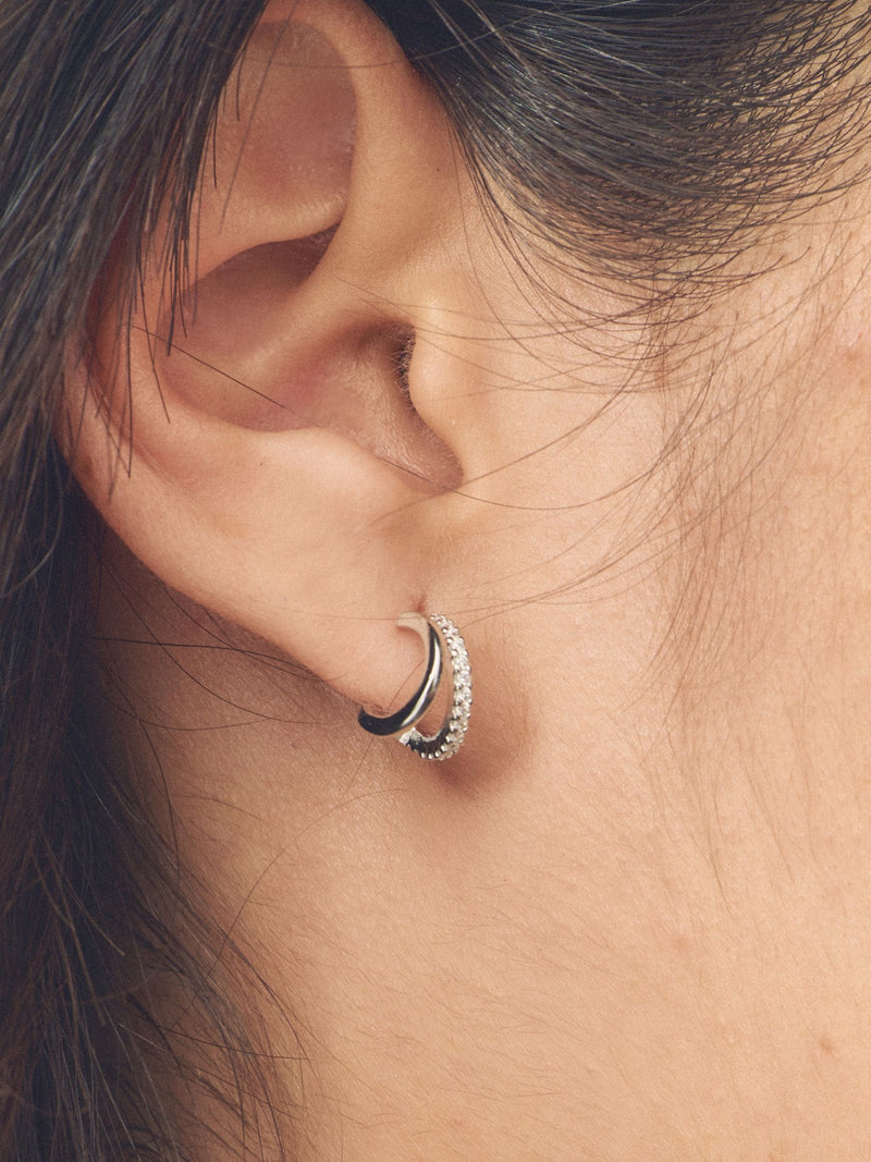 Silver double hoop earrings with diamante detail, UK version