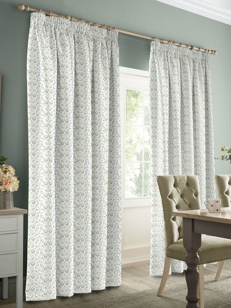 Sophie Allport White Spring Chick cotton curtains (British brand)